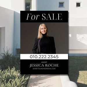 de enseigne de jardin immobilier | Panneaux immobiliers modernes | Modèle de toile | Marketing immobilier de luxe | Panneau à vendre noir et blanc