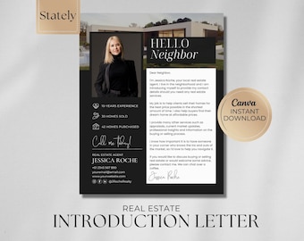 Real Estate Introduction Letter | New Agent Flyer | Luxury Real Estate Marketing | Realtor Farming | Hello Neighbor Letter | Canva Template