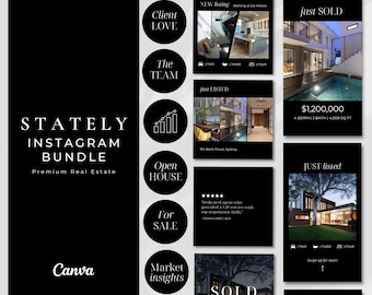Luxury Real Estate Instagram Bundle | Canva Instagram Templates | Real Estate Marketing | Real Estate Agent Social Media | Highlight Covers