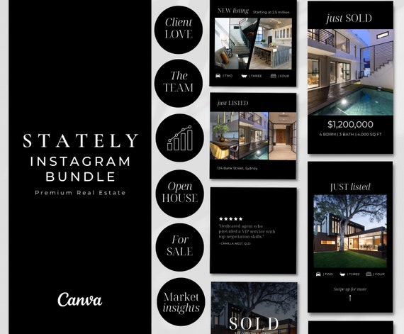Luxury Real Estate Instagram Bundle | Canva Instagram Templates | Real Estate Marketing | Real Estate Agent Social Media | Highlight Covers