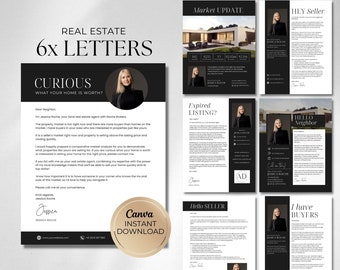 May include: Black and white real estate marketing flyers with a photo of a woman and text that says "Curious what your home is worth?" and "Market Update".