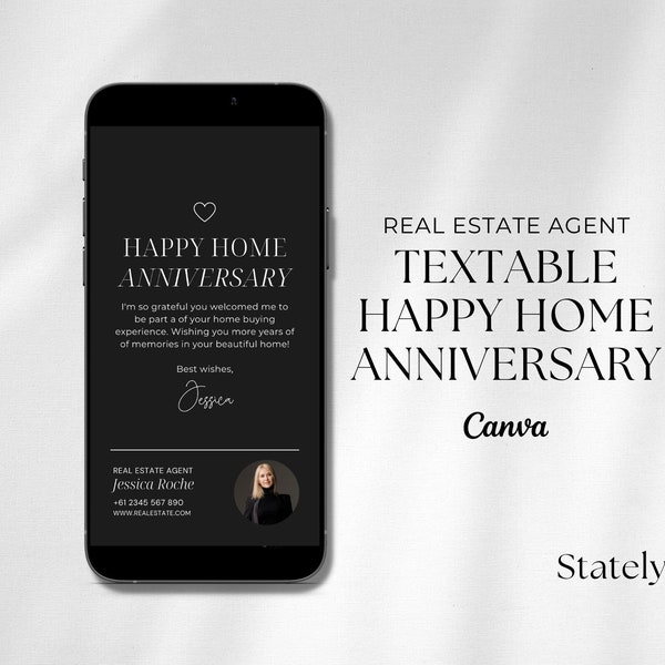 Textable Happy House Anniversary Card | Real Estate Marketing | Happy Housiversary digital flyer | Home buyer Template | Realtor Template