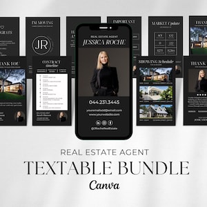Pack Textable de marketing immobilier | Agent immobilier moderne | Carte de visite numérique | Paquet d'évaluation | Agent immobilier RMR | Sous contrat Calendrier