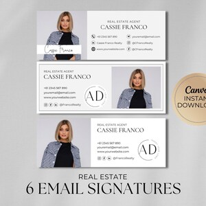 Moderna mallar för e-postsignaturer | Snygg Gmail-signatur | Fastighetsmarknadsföring | Mäklarmall | Redigerbara Canva-e-postmallar