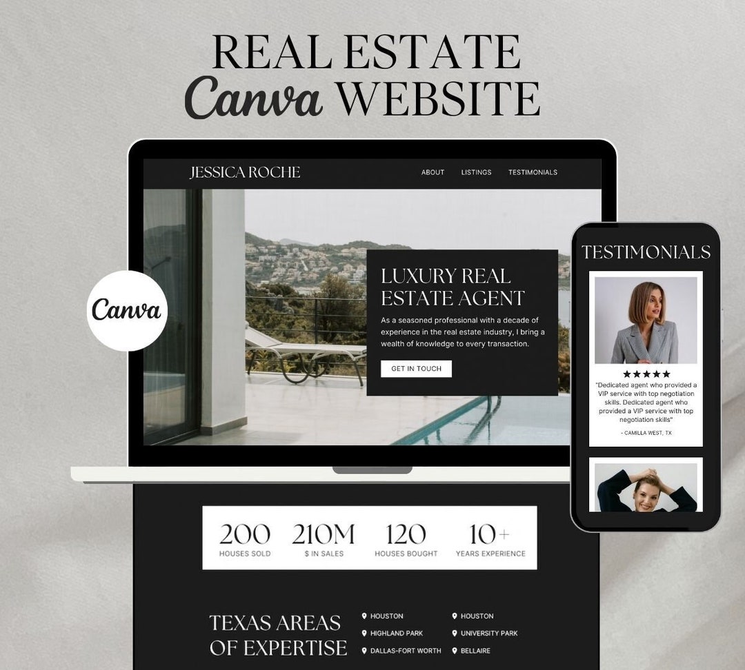 Real Estate Website Canva | Canva Website Template | Luxury Realtor ...