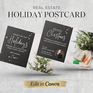 Grundbesitz-Feiertags-Postkarte | Makler Weihnachtskarte | Winter-Immobilien-Vermarktung | Canva Vorlagen | Realtor Farming Postkarten-Flyer