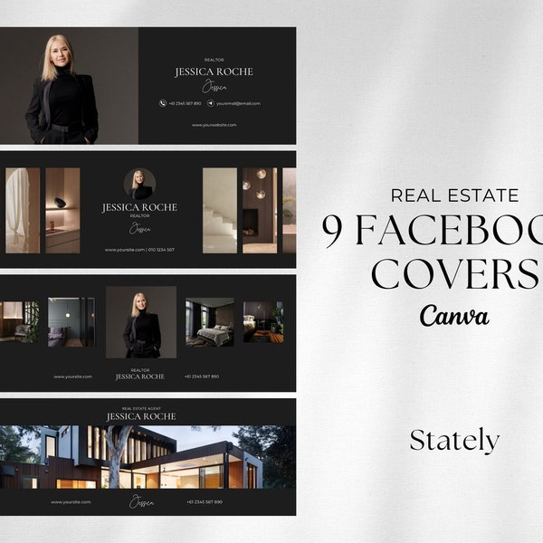 Luxury Real Estate Facebook Cover | Modern Real Estate Template | Black and White Realtor Branding | Real Estate Agent Social Media Bundle