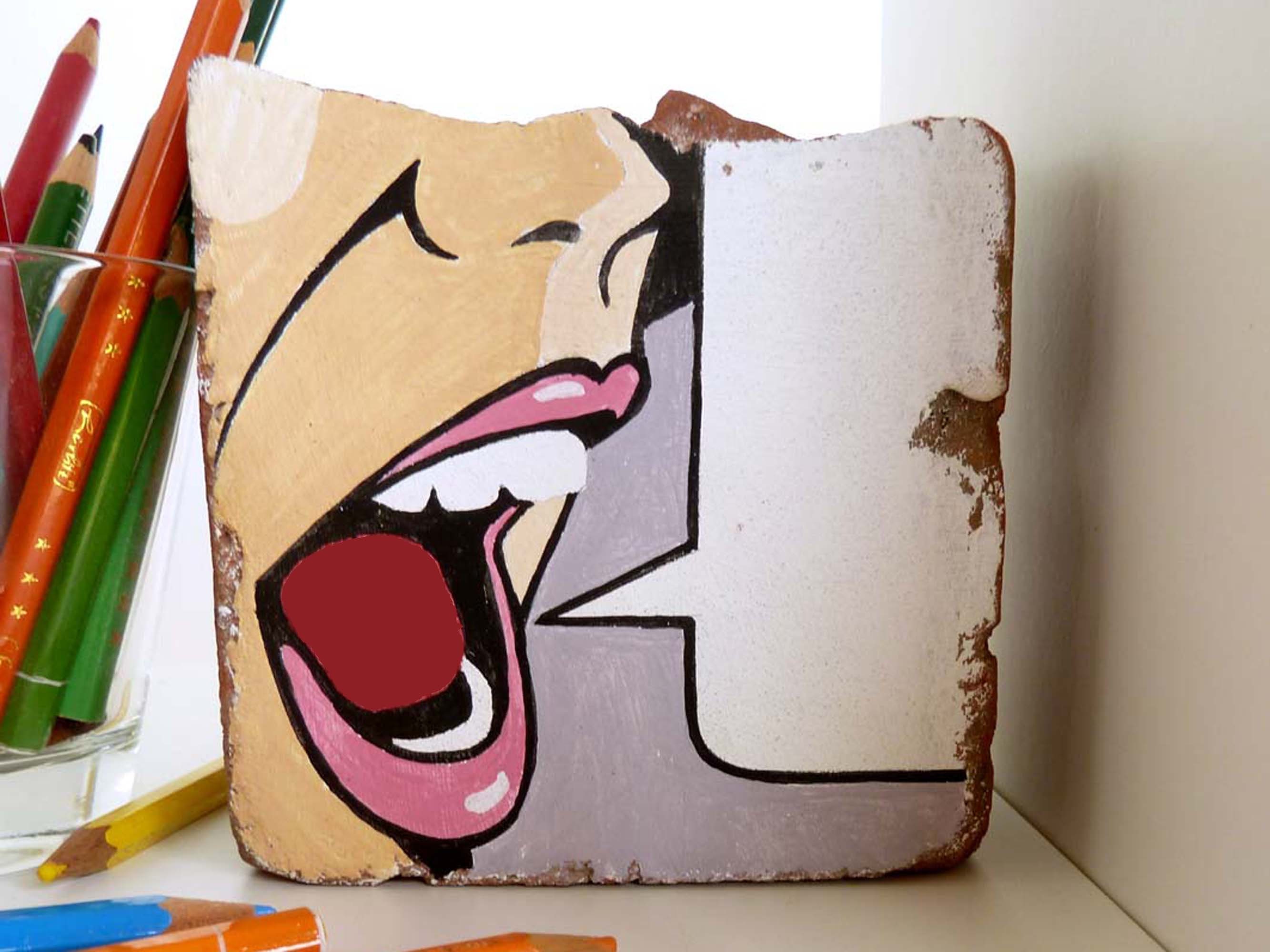 Bookend brick, painted stone, decorative office object, retro, upcycling
