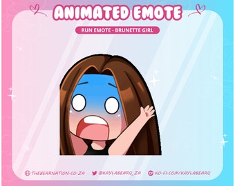 Animated Emote Run Girl | Brunette Hair | Twitch YouTube Discord | Emotes Stream Graphics