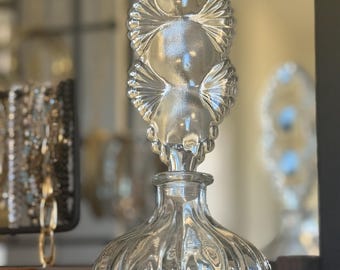 Vintage Clear Glass Perfume Bottle w/ Fan-shaped Stopper