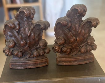 Syroco Composite Wood Bookends with Acanthus Leaf Motifs