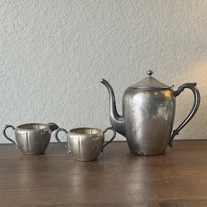 Vtg Silver-Plated Three Piece Tea Set with Fluted Design  - F B Rogers Silver Co 1883 - W/Ding on Bottom