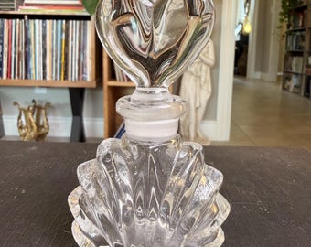 Clear Glass Perfume Bottle with Heart Stopper and Fluted Base