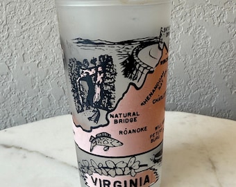 Vintage Hazel Atlas Frosted Souvenir Virginia  Frosted Glass