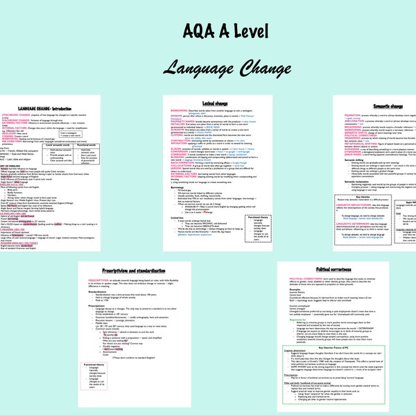 AQA A Level English language- Language Change Revision Notes
