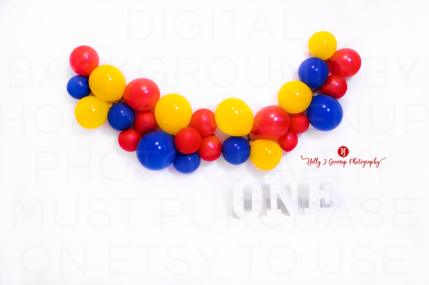 Cake Smash Digital Background: Red, Yellow, Blue Balloons and ONE - Etsy