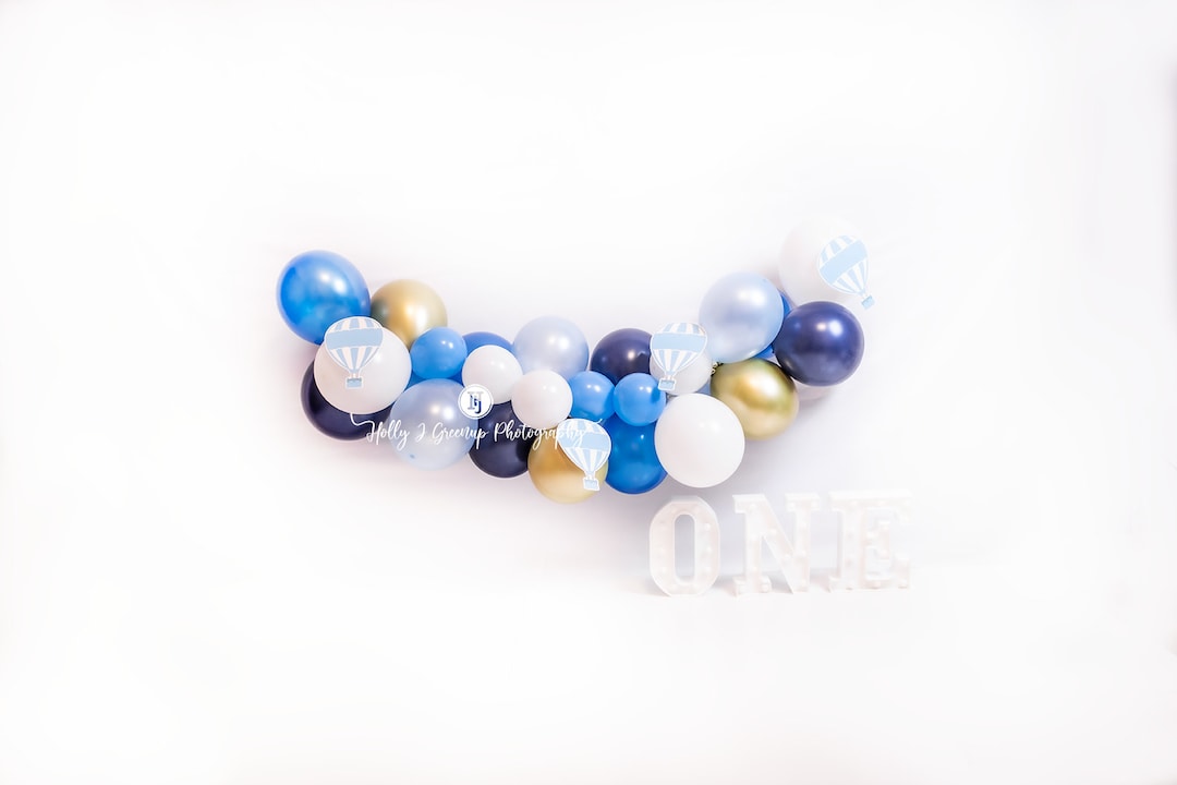 Cake Smash Digital Background: Blue White Gold Balloon Arch - Etsy
