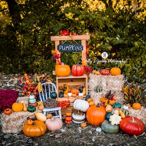 Digital Backdrop: Fall Pumpkin Stand, Autumn Leaves, Autumn Pumpkins, Pumpkin Digital background