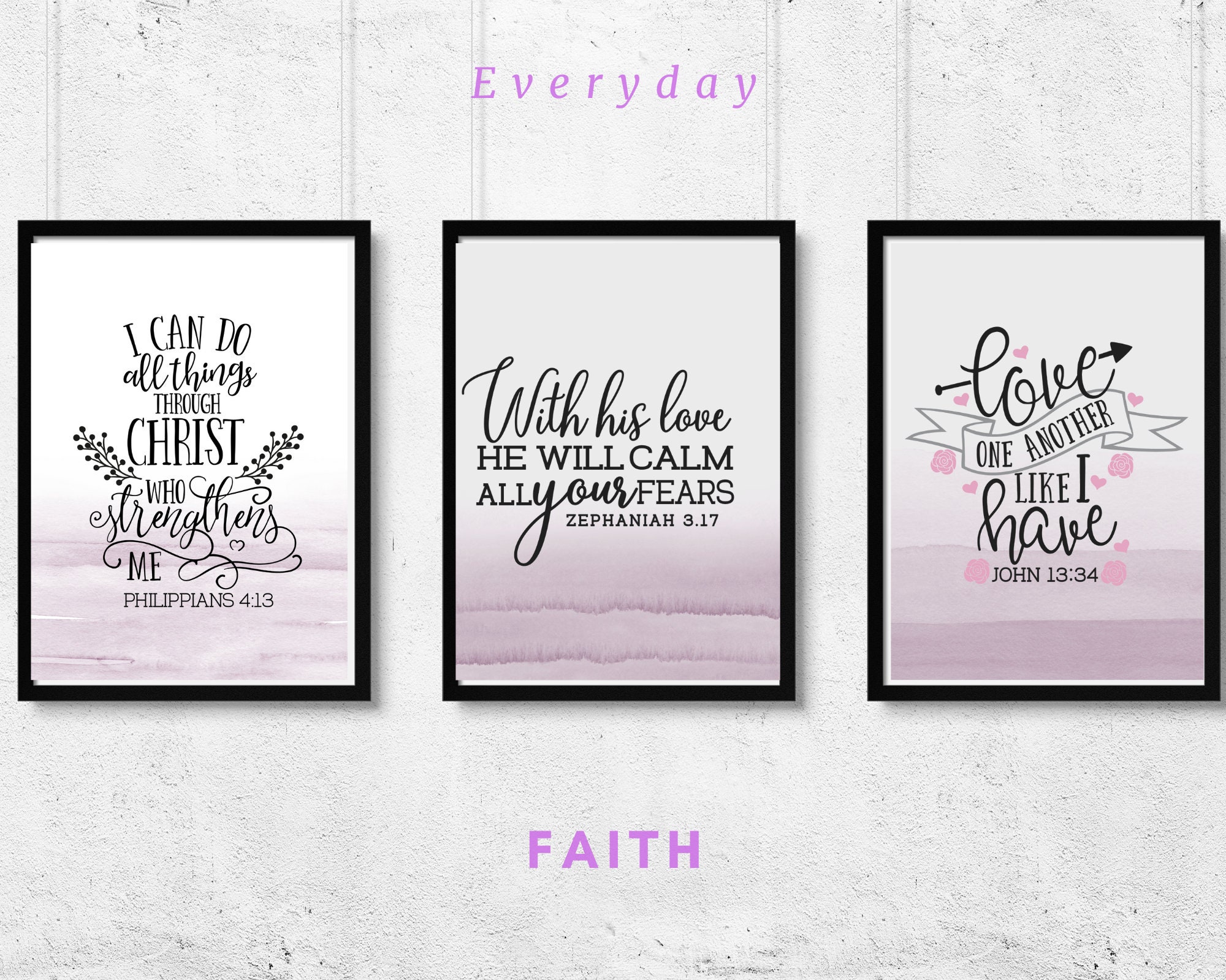 Digital Set of 3 Printable Wall Art faith Based Bible Scripture