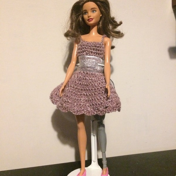 Silver and pink crochet party dress for Barbie, Sindy, Tressy, Tammy, Steffi Love, Fresh Dolls,Disney princesses etc.