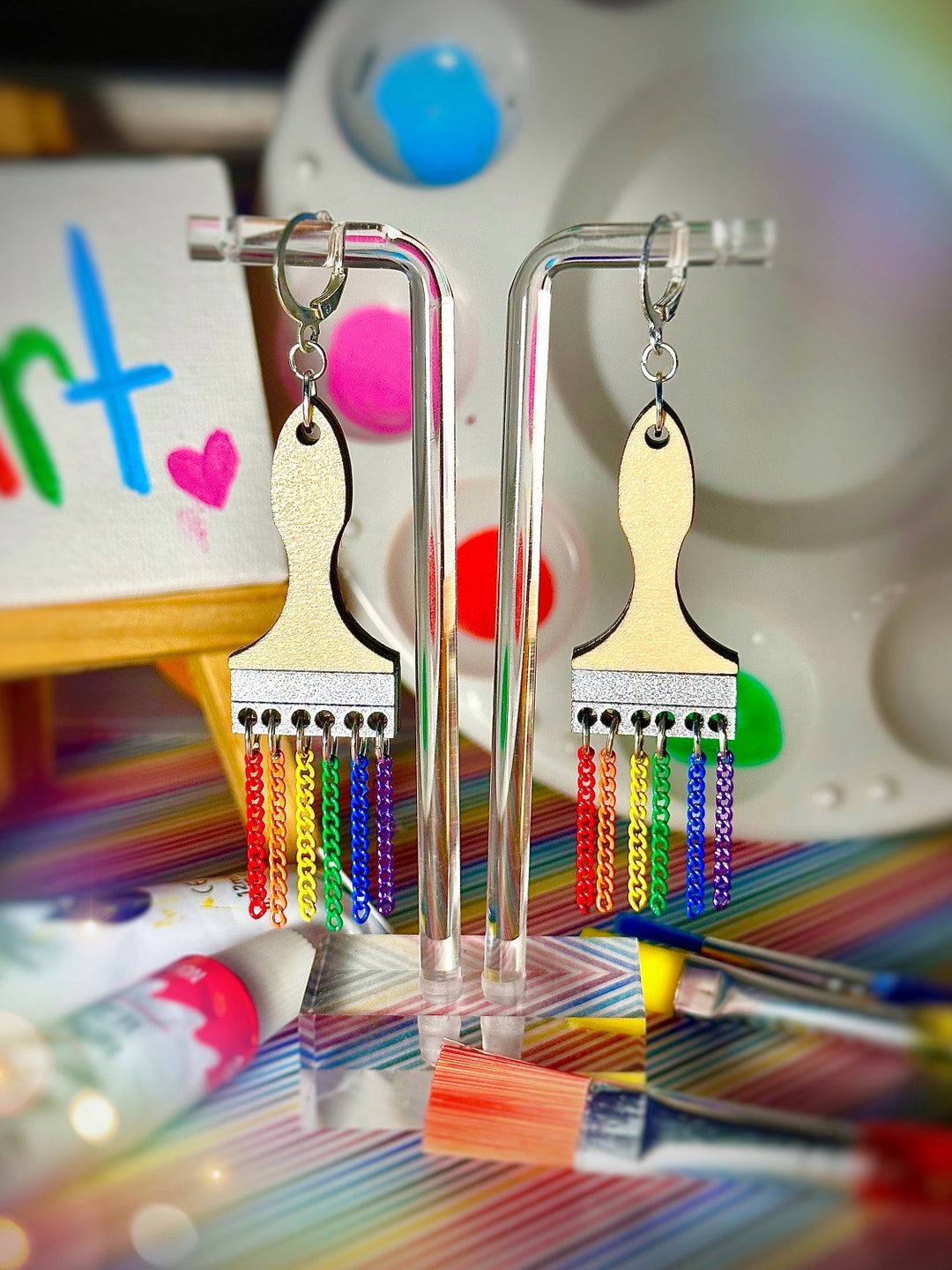 Rainbow Paintbrush Earrings Etsy UK