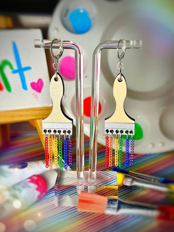 Rainbow Paintbrush Earrings Etsy