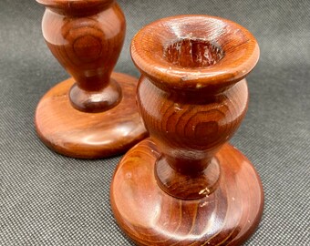 Vintage California Redwood Candlesticks, Candle Holders, Hand Turned, Matched Pair, Hand Made