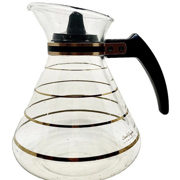 David Douglas Glass Coffee Pot Carafe W/Lid, 8 Cup, Gold Stripe, Vintage, MCM, Mid Century Modern, Atomic, Coffee Bar, Coffee Break