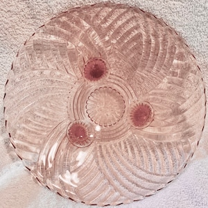 Vintage Pink Depression Glass Dish, Anchor Hocking, Mid Century, Art Deco, Swirl Pattern, Ohio Glass, 9.75”, Excellent Condition