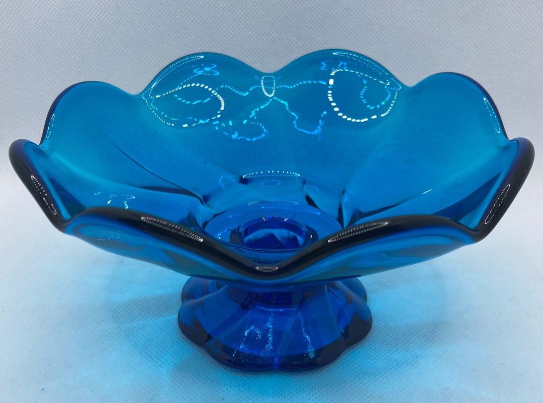 Vintage Deep Blue Glass Candle Stick Holder 8 Petal Taper Etsy