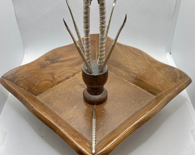 Vintage Nut Cracker Set With Square Wooden Nut Bowl Dish 1 Etsy