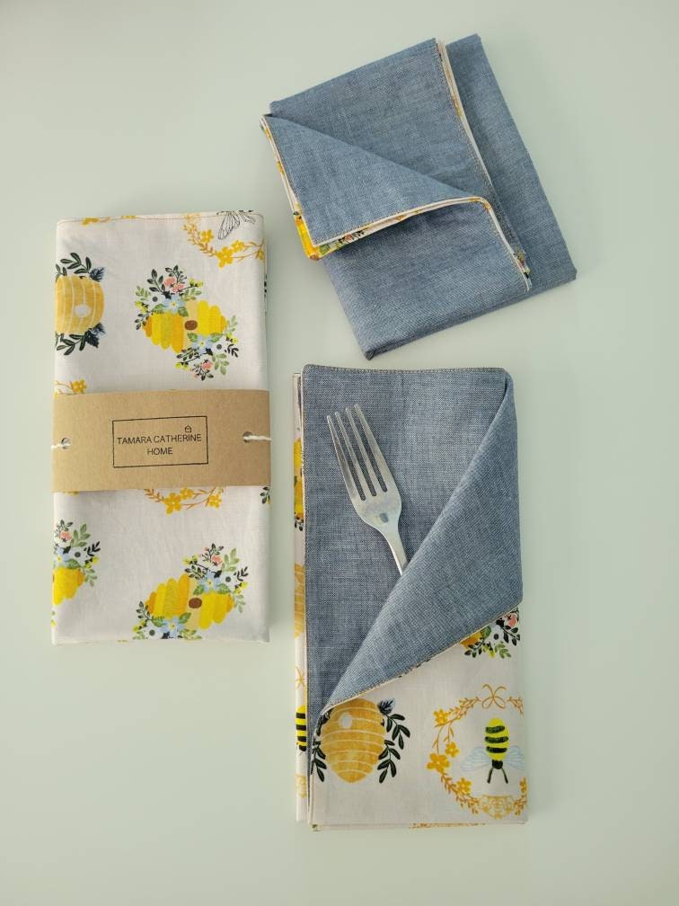 BEE HIVE Dinner Napkins EcoFriendly Cotton Napkins Reusable Napkins Sustainable Home Home Decor Wedding Fall Spring Gift