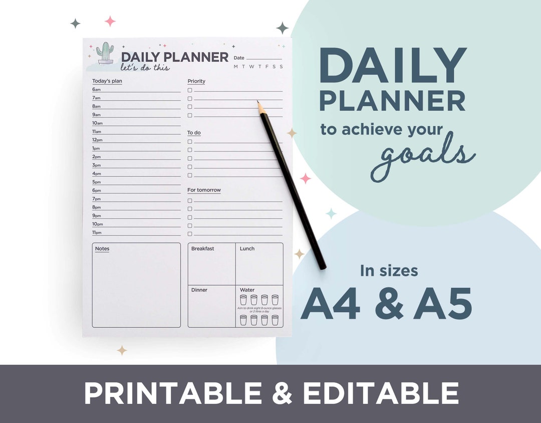 Printable Daily Planner, A4 A5 Sizes (editable PDF) - Etsy