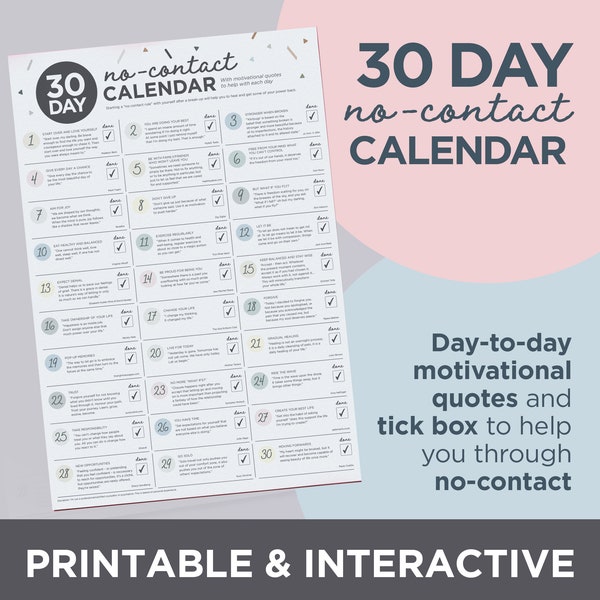 30 Day Break-up No Contact Rule Calendar A4 and A3 (Printable and Interactive)