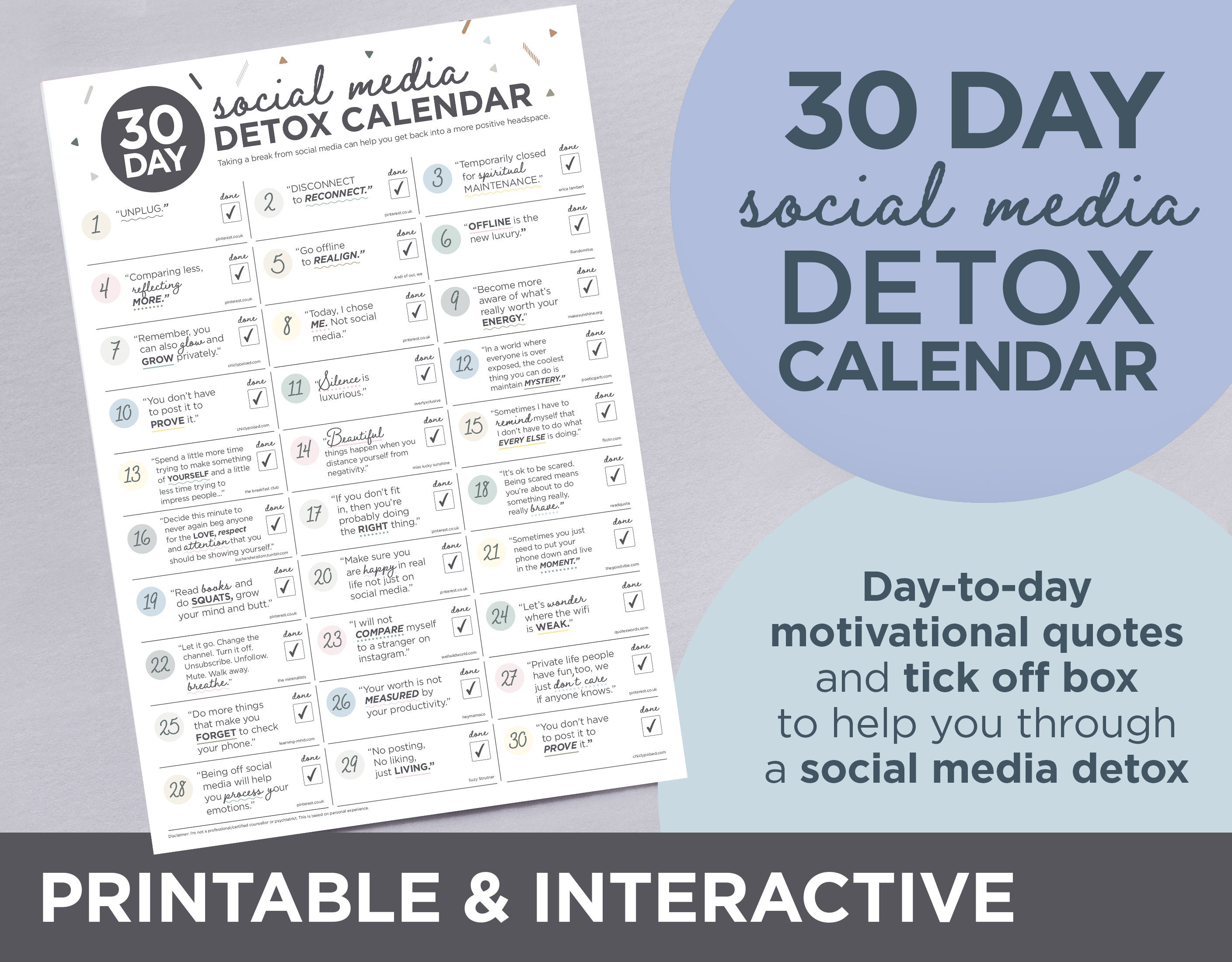 30 Day Social Media Detox Calendar A4 and A3 printable and - Etsy