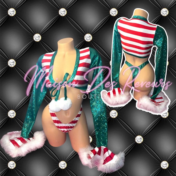 Cute elf lingerie stripper wear dance wear pole dancing exotic Christmas outfits gogo dancing model