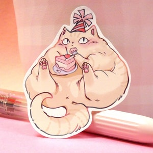 Sticker Cake Cat | Matte Vinyl Stickers | Cute Cat | Fat Cat