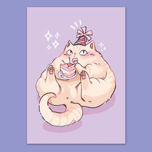 Postcard cake cat | cute greeting card, kawaii, cute art