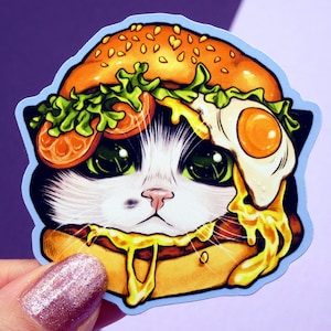 Burger Cat stickers - Egg | vinyl stickers, kawaii stickers, katzen sticker