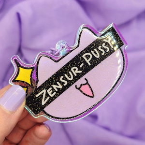 Zensur Katze | Acrylic Charm Keychain | Rainbow Charm with Glitter