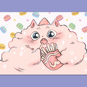 Carte postale Français Fries Cat | Kawaii Neko, Cadeau mignon, Carte de vœux