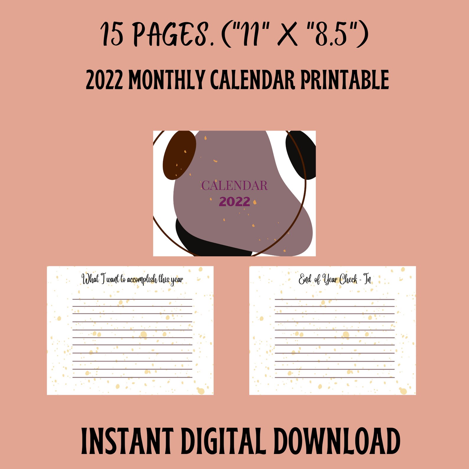 calendar printable 2022 2022 calendar planner monthly etsy
