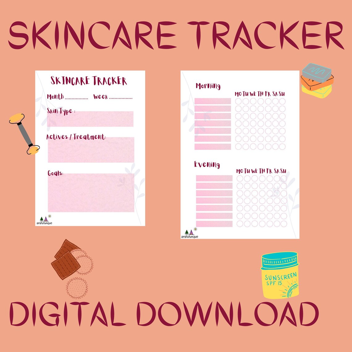 Skincare Tracker Skincare Printable digital download Etsy