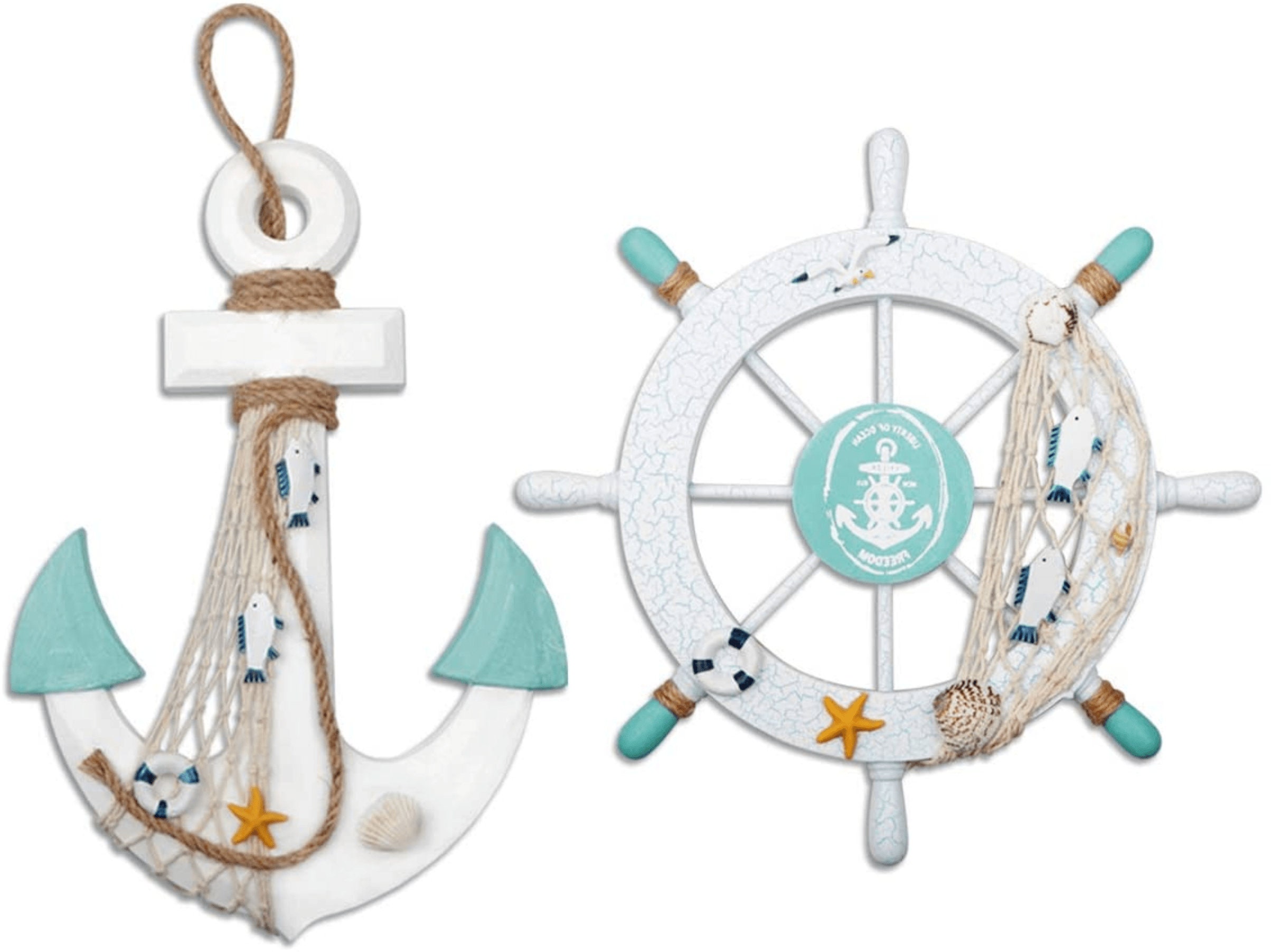 Set of 2 Nautical Beach Decor Wooden Ship Wheel and Anchor - Etsy