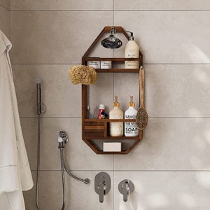 Teak Shower Caddy, Shower Organizer for Bathroom, Non Slip, Indoor