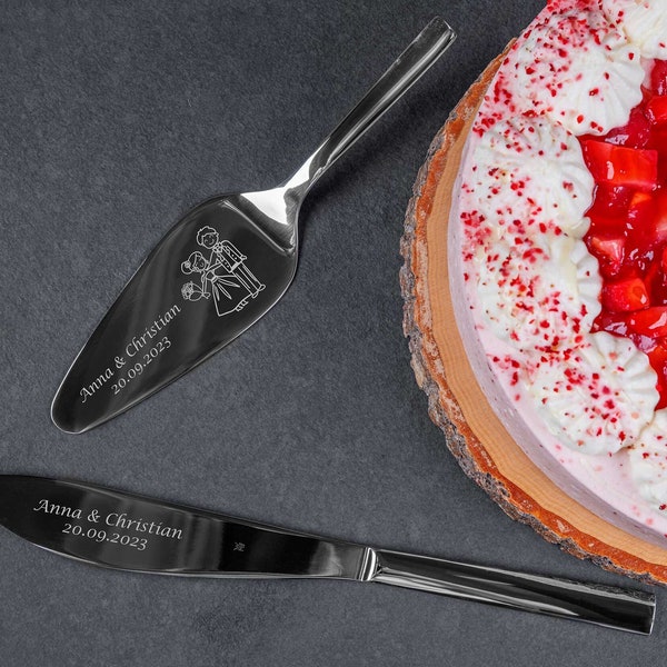 WMF cake server and cake knife in a set personalized with engraving