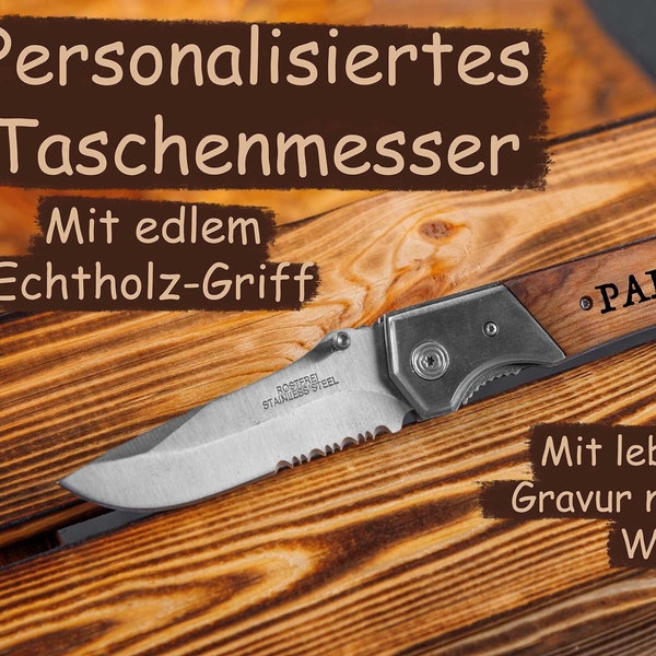 Personalized pocket knife with your desired engraving and with belt clip