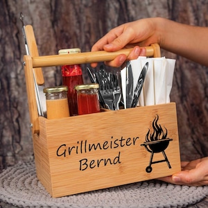 Grillbutler personalisiert aus Bambus mit Name • Grill Geschenk • Männer Geschenk • Opa Papa Geschenk • Geburtstagsgeschenk Mann • Vatertag