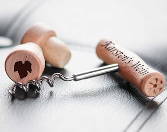 Personalized wooden corkscrew with corks in a set