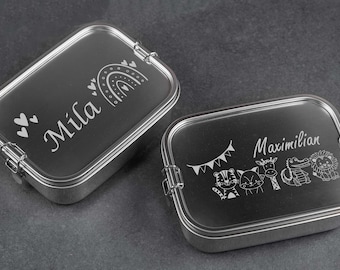 Brotdose personalisiert mit Namen aus Edelstahl, Geschenk Einschulung, Schulanfang Geschenk, Schulkind Geschenk, Kindergeburtstag Geschenk